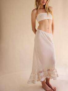 Women's Midi Skirt Elastic  Low Waisted A Line Swing Lace Ruffle Hemline Elegant Beach Vacation Summer Long Skirts - 白色 - 查看 1