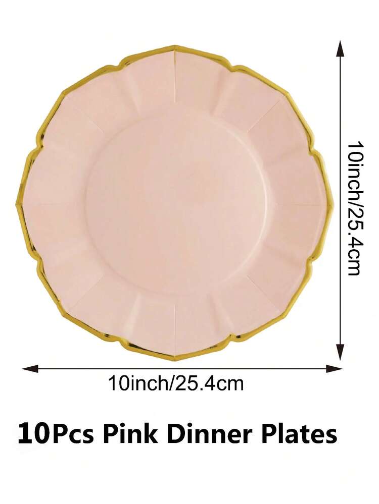 10Pcs/30Pcs-Pack Pink Paper Party Plates With Golden Foil Scalloped Edging For Birthday Wedding (9 Inches) - Pink - View 15