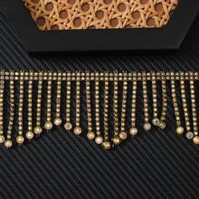 1码丝绸流苏边饰珍珠流苏串珠6厘米蕾丝串珠流苏丝带服装窗帘珍珠吊坠流苏 - 彩色 - 查看 4