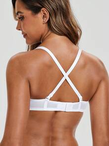 WINGSLOVE 女士性感蕾丝刺绣无衬垫钢圈透明半罩杯文胸 - 白色 - 查看 3