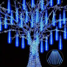 1pc 8-Tube Battery Powered LED Meteor Shower String Lights, 30cm, Bedroom Decor, Wreath Fairy Lights, Christmas & Halloween Decoration, Home Decor Lighting, Wedding Party Supplies, Batteries Not Included - Battery Box Meteor Shower - View 2