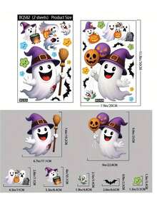 2 piezas Pegatinas lindas de fantasma y calabaza de Halloween, decoraciones de fiesta - Fáciles de aplicar y despegar sin residuos, adecuadas para decoración del hogar, aula, oficina, suministros de fiesta de Halloween, tema divertido de vacaciones, decoración de ventanas y paredes, decoración de castillo