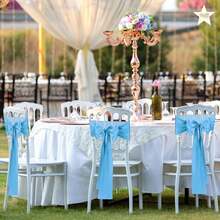 6/16pcs Blue Satin Bowknot Chair Sash, Universal Chair Ribbon DIY Backstrap, Suitable For Wedding, Party, Reception, Event, Banquet, Hotel, Home Chair Decor (7x108 Inches) - Multicolor - View 2
