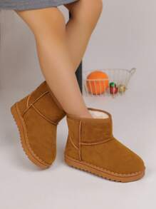 Winter New Kids Boots, Thickened Warm Fleece Snow Boots, Comfortable Warm Solid Color Simple Short Boots, Suitable For 3-12 Years Old Boys And Girls For Winter Outdoor, Daily, Holiday, Travel (Run Small, Suggest Ordering One Size Up)