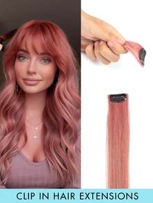 1pc Clip-In Hair Extension, Human Hair, Colorful Hair Extension, Red Clip-In Human Hair, Rainbow Color Party Highlights, Straight Hair Piece, For Women And Girls, Cosplay Clip-In Hair Extension, Purple, Halloween Costume And Christmas - Multicolor - View 21
