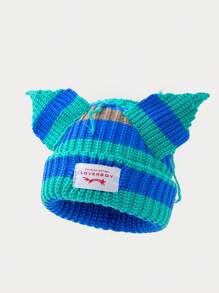 1 件女士时尚汽车刺绣护耳针织帽，适合秋冬季日常佩戴和旅行、上学