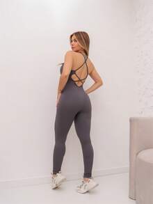 Women's Sports Jumpsuit Ribbed Polyamide Gym Elastic Imported 3RD SD1711 - Xám - Xem 2