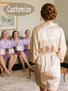 Bata de novia personalizada con encaje de satén, bata de dama de honor personalizada para boda, bata de satén personalizada, bata de novia personalizada, bata de preparación de dama de honor, bata de fiesta de boda, bata con ribete de encaje, bata con nombre personalizado, regalo de bata de novia, regalo de despedida de soltera, ropa de estar en casa de seda, ropa de estar en casa de seda a juego para damas de honor, regalo de fiesta de boda - Multicolor - Ver 2