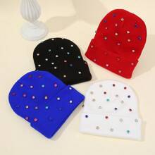 1 件彩色水钻无檐便帽，朋克风格钻石针织帽，时尚男女通用秋冬保暖帽，适合日常、户外、骑行、钓鱼 - 彩色 - 查看 6