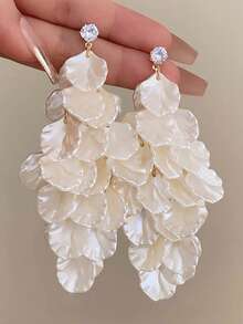 1 对夸张法式花卉树脂设计耳环，适合女士派对、婚礼、时尚经典佩戴 - 多層花瓣 - 查看 4