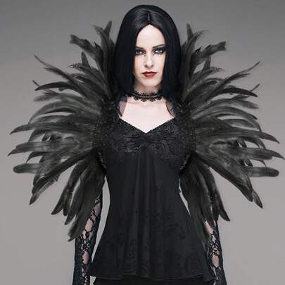 女士人造羽毛披肩，适合女巫、万圣节、狂欢节等场合，可作羽毛斗篷、服装配饰