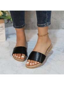 Women's Glitter Shiny Slide Sandals Sparkle Fancy Flat Slippers Slip-On Jeweled Shoes  BINGO-2 - màu đen - Xem 2
