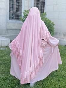 新款褶皱式高品质双层高领系带纯色祈祷围巾，穆斯林女士长款尼卡布雪纺头巾，适合女性日常穿着、户外祈祷，优雅甜美，四季皆宜。 - 彩色 - 查看 9