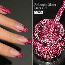Mtssii 3PCS 5ML Champagne Gold Reflective Glitter Liner Gel Nail Polish Set Pink Silver Black Red Color Bright Sparkling French Semi Permanent Nail Painting UV Gel - 彩色 - 查看 3