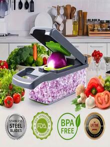 Bộ 16 món dụng cụ thái rau củ kèm hộp đựng | Dụng cụ bào phô mai, thái salad, băm bắp cải, cắt khoai tây chiên bằng thép không gỉ, thích hợp cho rau củ, hành tây, khoai tây, trái cây, dụng cụ nhà bếp cầm tay, đồ dùng cho tiệc sinh nhật, họp mặt ngoài trời. - Xám - Xem 3