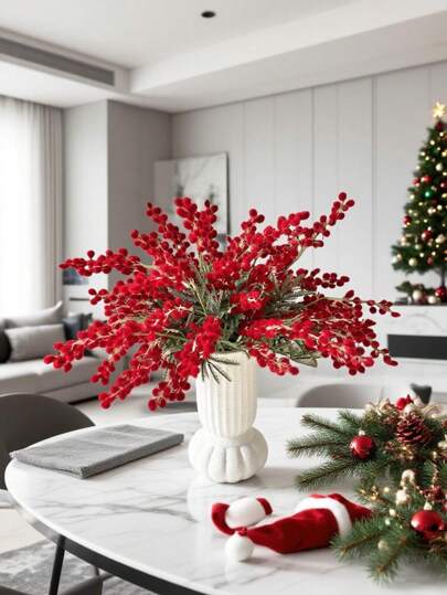 Flower Realm 5 PIEZAS de Acacia artificial de alta calidad, artesanía con efecto de terciopelo - Perfecto para la decoración del hogar, dormitorio y sala de estar, decoración de hotel, accesorios de fotografía al aire libre, regalos navideños - talla grande vendido para Navidad.