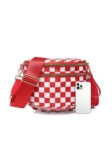 Classic Checkered Design Crossbody Bag–Matches Diverse Styles For Outings, Commutes & Leisure Time  Ample Space For Daily Errands, Casual Outings & Travel Adventures - Kẻ caro đỏ - Xem 7