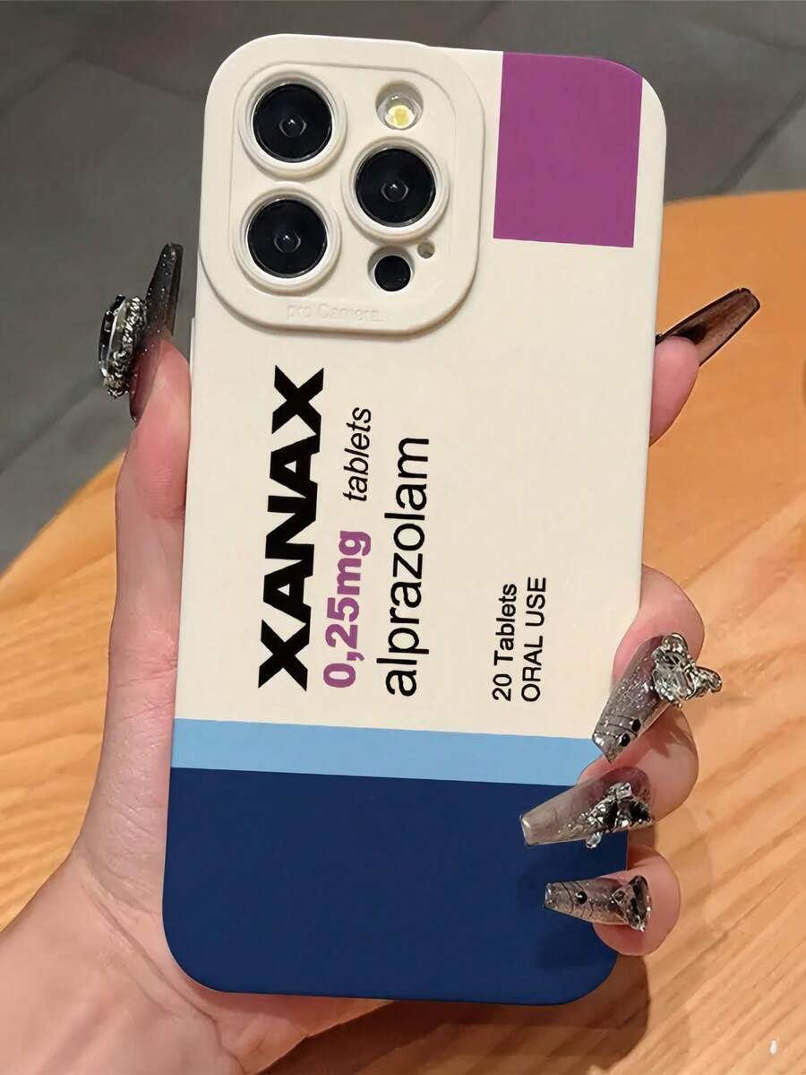 时尚 XANAX 镇静药丸图案哑光白全包防摔 TPU 手机壳，兼容 16 15 14 13 12 11 Pro Max X XR XS Max，防水防震防刮 - 彩色 - 查看 1