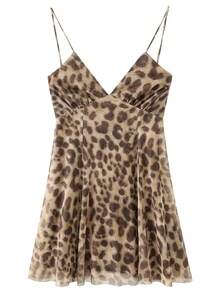 Sleeveless Leopard Print Mini Bodycon Dress, Sexy Backless Party Dress For Women, Summer - Multicolor - View 3