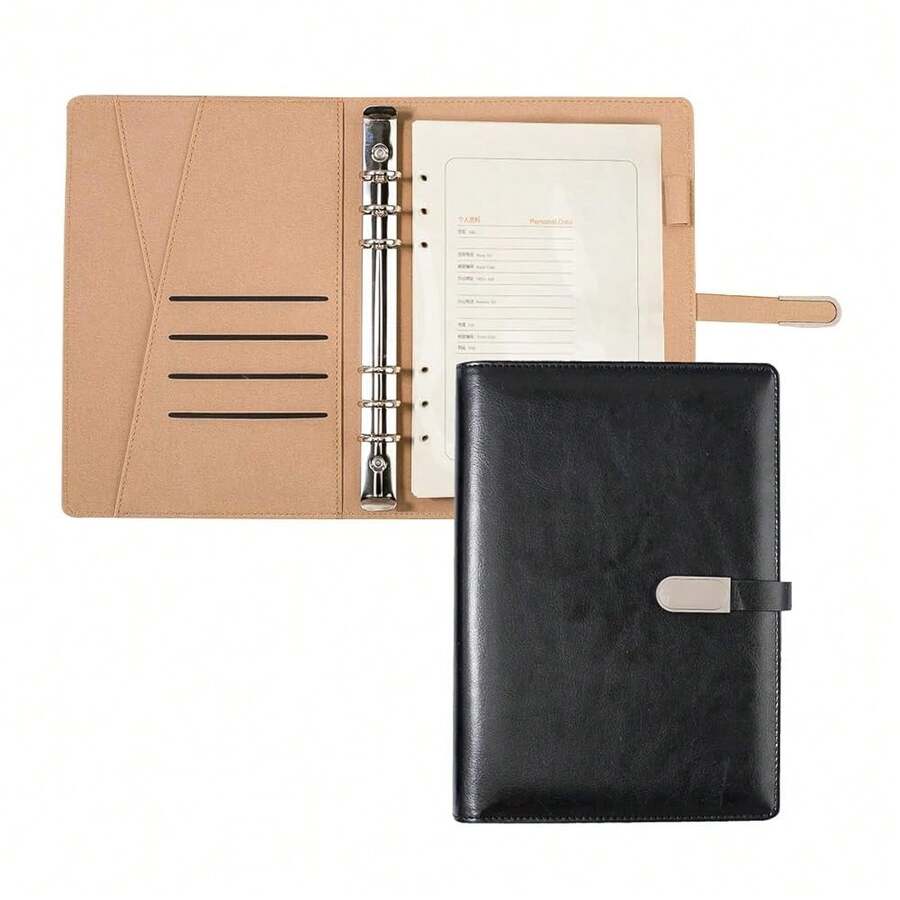 A5 Binder Organizer - Unisex Business Planner - PU Leather Journal -6 Ring Binder Refillable Diary Notepads, Travel Organizer Agenda For Men Women - Blue-671080 - 黑色 - 查看 1