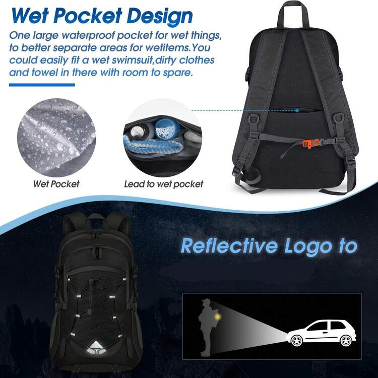 NEWHEY 40L Lightweight Foldable Backpack, Unisex Waterproof Camping Hiking Backpack, Suitable For Men, Women, Teachers, College Students, Outdoor, Travel, Picnic, Sports - Multicolor - View 11