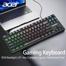 Acer Teclado gamer OKW216 para escritório, 87 teclas, tamanho compacto, eixo mecânico, feedback tátil, teclas ergonômicas escalonadas, opção econômica para cibercafés/uso doméstico - Preto - Ver 1