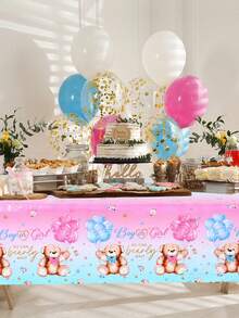 1件装性别揭晓派对装饰桌布，可爱粉蓝小熊图案，一次性防水桌旗，非常适合性别揭晓派对、迎婴派对、家庭活动装饰、婴儿派对礼物，男孩或女孩皆可，户外性别揭晓派对桌布，易于清洁 - 粉紅藍小熊 - 查看 8