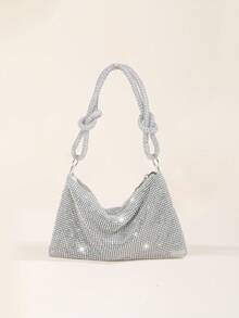 Lightweight, Business Casual Rhinestone Decor Bucket Bag Mini Drawstring Design, Clear Bag Faux Pearl Bag Evening Bag, Dinner Bag Glamorous, Elegant, Exquisite, Quiet Luxury Rhinestone For Party Girl, Woman, Bride Perfect For Party, Dinner/Banquet Christmas Party Dress, Perfectly Matching With Bridal Party, Best Choice Elegant Bag For Bridal Shower - 彩色 - 查看 13