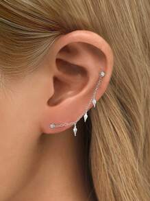 1piece 925 Sterling Silver Chain Earring Jacket Fringe Dangle Chain Charm Accessory Convertible Chain Earring Chain Attachment Chain Connector Piercing,Suitable For Women, Girls, And Men For Daily And Party Wear - Silver - View 6