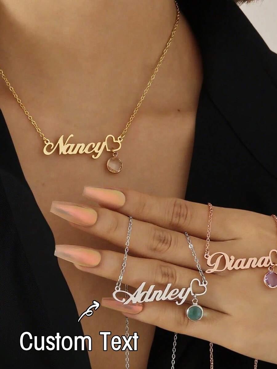 1pc Customized 18K Gold Plated Stainless Steel Necklace With Laser Cut Heart Letter Pendant, Rhinestone Decor, Minimalist Design, Suitable For Women & Men, Summer Accessory, Birthday/Valentine's Day Gift