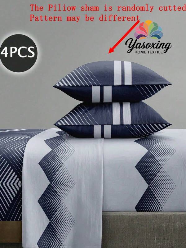 4pcs Navy Blue Bohemian Geometric Striped Pattern Bedding Set, Soft Microfiber Easy Care Bedding Set, Floral Pattern Bed Sheet Set (1 Bed Sheet + 1 Bed Skirt + 2 Pillow Shams), Bed Skirt Set, Fits Twin, Full, Queen, King Size Beds, Deep Pocket Bed Skirt Design, Up To 11.8 Inch Pillow Sham, Soft & Breathable, Wrinkle-Resistant, Luxury Hotel Style, Gift For Parents, Friends, Back To School