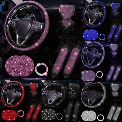 7pcs Car Steering Wheel Cover, Gear Shift Knob Cover, Shoulder Pad, Cup Holder, Ignition Ring Decorative Accessories,Purple Car Accesaories