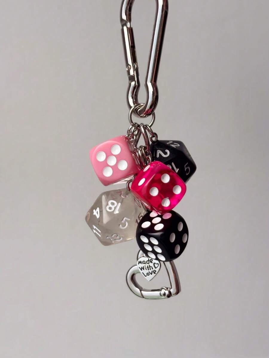 1 件男女通用时尚幸运骰子钥匙扣，新款甜美酷炫多面骰子手机壳、包包、汽车钥匙链吊坠 - 彩色 - 查看 1