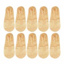5 Pairs Of Lace Boat Socks For Women's Invisible Socks Silicone Anti Slip Low Vamp Thin Style Fashionable Lace Versatile - Beige - View 8