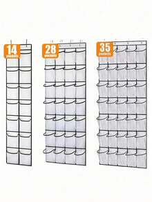 1个门后鞋架，带14/28/35个网状口袋，悬挂式鞋架，适用于衣柜入口、卧室、浴室、储藏室，适合男士运动鞋、女士高跟鞋、人字拖鞋。