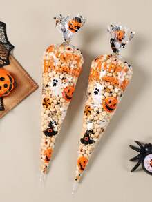 50pcs Halloween Candy Bags, Halloween Bags For Popcorn Goodie Cookie, Halloween Party Decor, Halloween Party Snacks Candy Decoration Bags, Trick Or Treat, Halloween Party Favors, Haunted House Decoration, Halloween Decoration, Halloween Decor, Halloween Party Supplies, Gift Packaging Bag