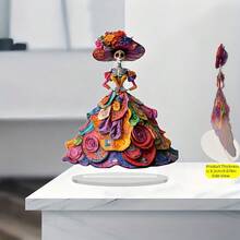 2D Bohemian Style Crystal Skull Statue - Vibrant Floral And Skull Design, Multipurpose Tabletop Decor For Living Room, Bedroom Or Office, Unique Home Gift - 6.3x7.9 Inches, Boho Room Decor | Lively Skull Design | Intricate Craftsmanship, No Power Required - Multicolor - View 6