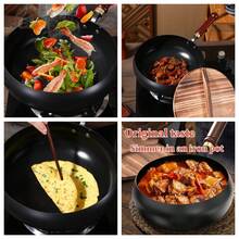 Uncoated Iron Pot With Lid, Large Capacity Non-Stick Chinese-Style Iron Pot, Multi-Functional Frying Pan, Can Be Used For Soup Cooking, Stir-Frying, Even Heating, Suitable For Any Stove, Suitable For Hotels, Restaurants, Outdoor Camping, Picnics, Gifts. Christmas Gift, Cookware Set - Multicolor - View 7