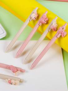 1/3/6支卡通中性笔 可爱贴纸按钮笔 学生考试/办公签字笔 0.5mm黑色墨水 可爱女孩按钮中性笔 学生学习文具 考试签字笔