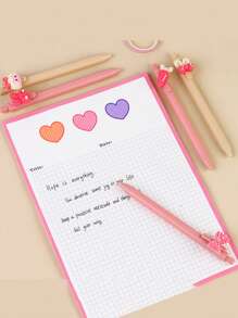 1/3/6支卡通中性笔 可爱贴纸按钮笔 学生考试/办公签字笔 0.5mm黑色墨水 可爱女孩按钮中性笔 学生学习文具 考试签字笔