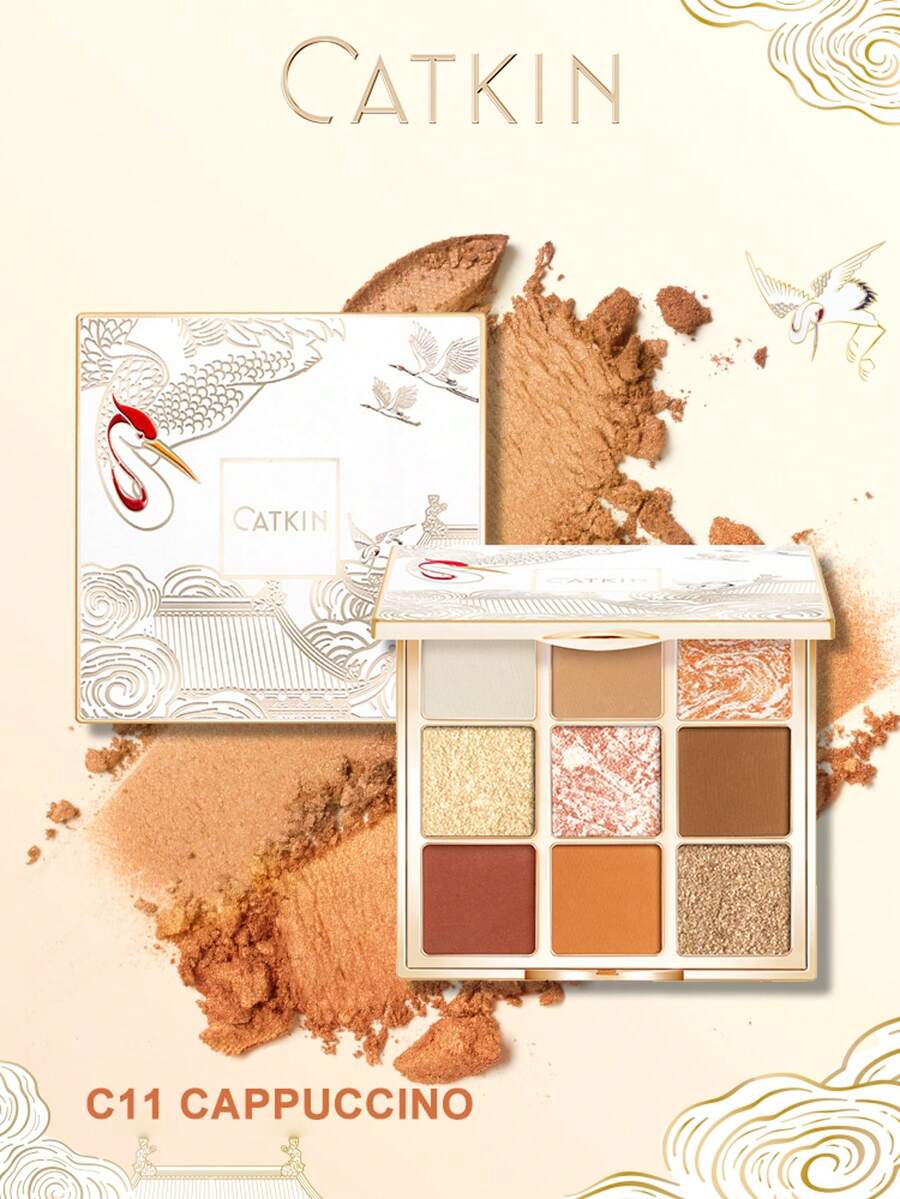 CATKIN Eyeshadow Palette, Shimmery Eyeshadows With Matte And Glitter Finishes, High Color Payoff, 9 Shades, Neutral Color Scheme, C11 Cappuccino - Cà phê C11 Cappuccino - Xem 1