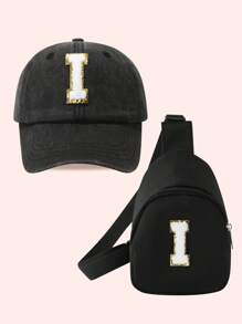 2件套儿童男童纯色26字母棒球帽和卡车帽配迷你背包套装，女童2件套轻便便携式零钱包，适合日常户外防晒