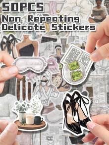 50pcs Cute Girl Daily Theme Stickers, Non-Repetitive, Exquisite Decor, Suitable For Back To School Gifts, Classroom Rewards, Halloween, Thanksgiving, Christmas Gifts, Holiday Gifts, Party Decorations, Home Decor, Birthday Gifts, Also Can Be Used On Luggage, Skateboards, Handbags, Water Bottles, Cups, Laptops, Tablets, Phone Cases, Notebooks, Etc. - Multicolor - View 7