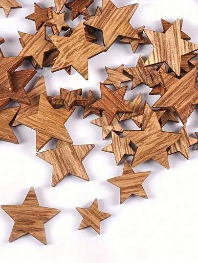100 ngôi sao gỗ trang trí nhiều kích cỡ, có thể dùng làm đồ thủ công DIY, hoàn hảo cho đám cưới và trang trí nhà cửa, cũng có thể dùng làm phụ kiện tiệc tùng, thích hợp cho các sự kiện và đồ dùng tiệc tùng