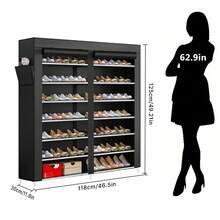 Senmeo Double Row 7 Layer Shoe Cabinet With Dust Cover, Non-Woven Space-Saving Shoe Rack With Large Capacity, Easy To Assemble, Portable Shoe Cabinet, Suitable For Various Scenes Such As Entrance, Storage Rack, Home And Dormitory Storage - màu đen - Xem 6