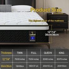 LoyRoad 12/14 Inch Memory Foam Queen Mattress, Twinxl, Full, Queen, King Mattress, Built-In Independent Pocket Spring, Provides Edge Support, Medium Hardness, Does Not Contain Fiberglass, No Odor, Strong Breathability, Anti-Fall And Wear-Resistant