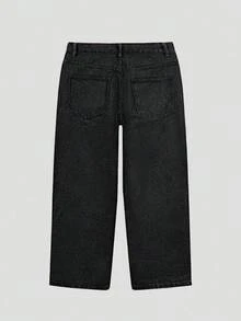 Grunge Goth Y2K 风格时尚哥特休闲直筒宽松街头运动学院摇滚年轻口袋牛仔裤，男士四季皆宜 - 黑色 - 查看 6