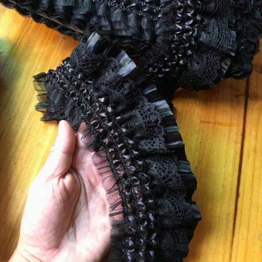 1码黑白褶皱弹力洛丽塔饰边，服装装饰配件，弹力测量值等于 - 彩色 - 查看 1