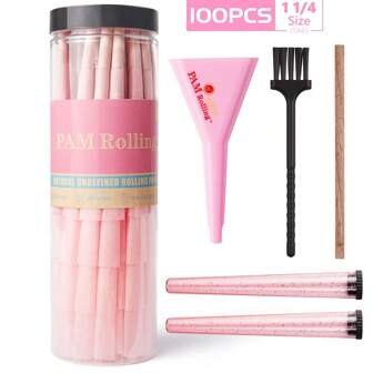 100pcs 1 1/4 Size Pre-Rolled Papers With Filter Tips, 84mm Pre Rolling Cones With Filling Device, Two Cones Holder, Cone Loader, Cleaning Brush, Slow Burning, Tobacco Accessories, Holiday Gift For Friends And Family