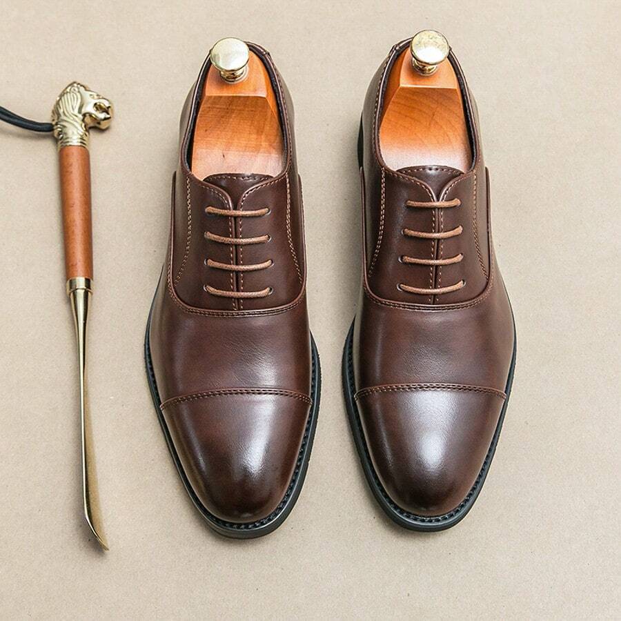 Dress Shoes Men Luxury Business Formal Oxfords Footwear Black Brown Prom Party Fashion Man Wedding Pointed Toe Leather Shoes Office Oxford Shoes Gentleman Work Men's Shoes 2024 New Fashion Party Brock Career Casual Derby Shoes Casual - màu nâu - Xem 1